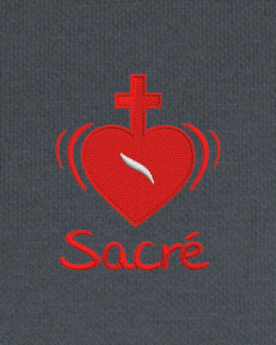 Sweat Jean Cassien adulte brodé coeur sacré gris foncé