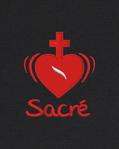 Sweat Jean Cassien adulte brodé coeur sacré noir