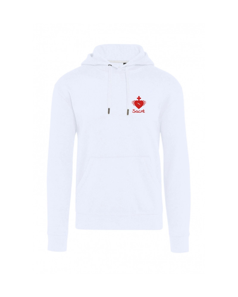 Sweat Jean Cassien adulte brodé coeur sacré blanc
