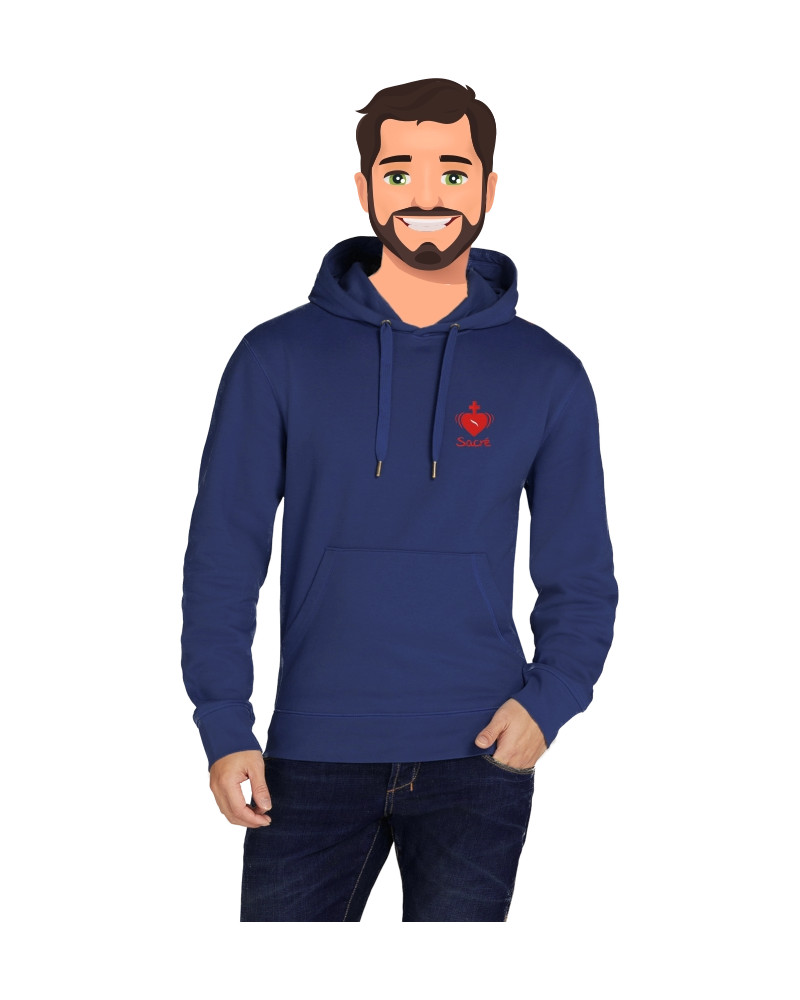 Sweat Jean Cassien adulte brodé coeur sacré marine