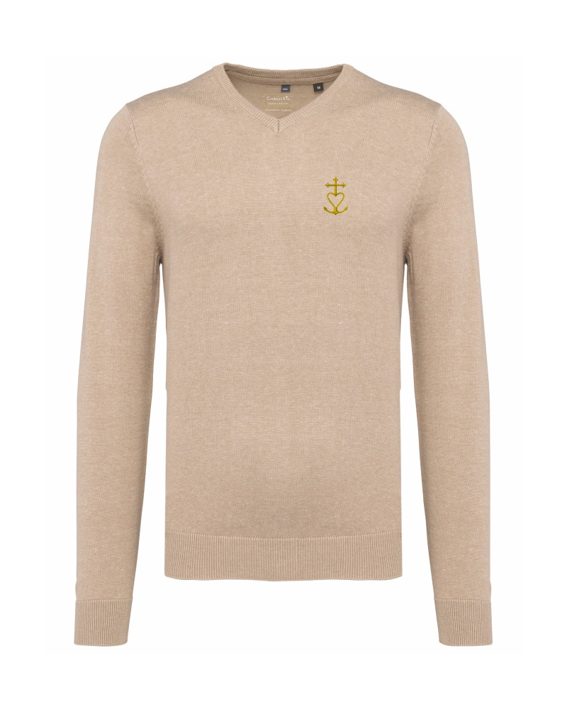 Pull JOHN HENRY  pour homme avec croix de méditerranée brodée