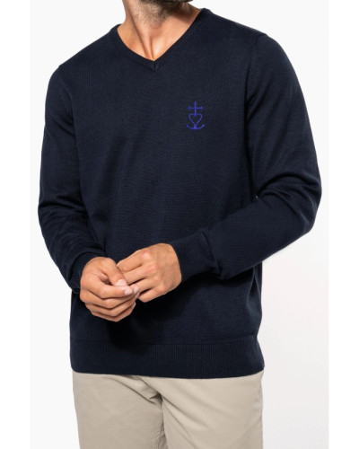 Pull homme John Henry brodé croix de méditerranée marine