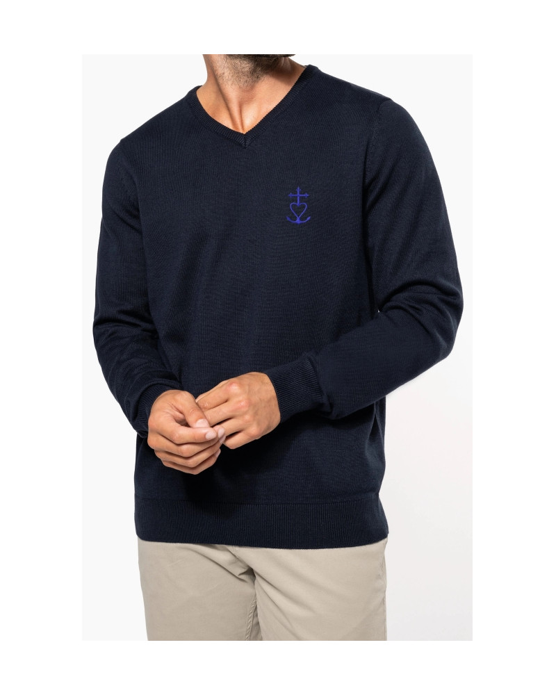 Pull homme John Henry brodé croix de méditerranée marine