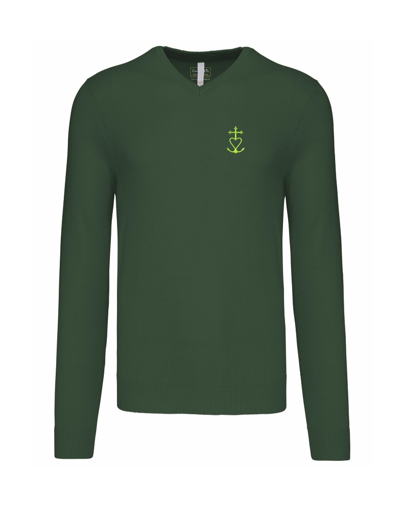 Pull JOHN HENRY  pour homme avec croix de méditerranée brodée