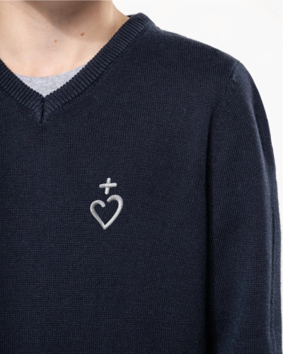 Pull garçon Augustin brodé coeur Jésus Caritas marine