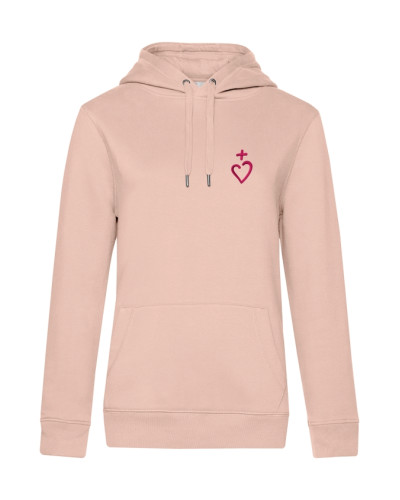 Sweat Catherine de Sienne pour femme brodé Jésus Caritas rose pâle