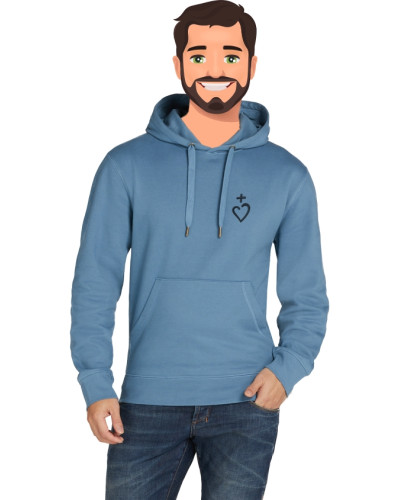 Sweat Charles de Foucauld pour homme brodé Jésus Caritas Bleu acier