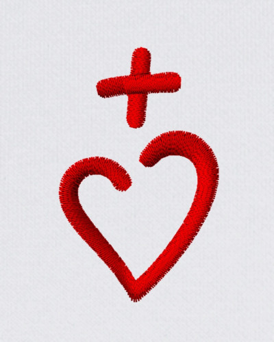 Polo Katéri pour femme brodé Jésus Caritas blanc