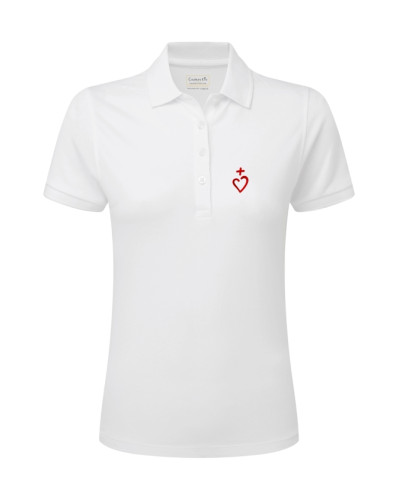 Polo Katéri pour femme brodé Jésus Caritas blanc