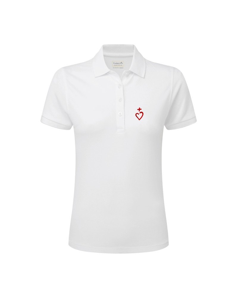 Polo Katéri pour femme brodé Jésus Caritas blanc