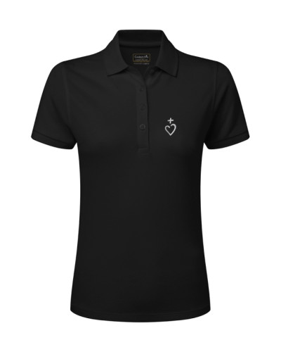 Polo Katéri pour femme brodé Jésus Caritas noir