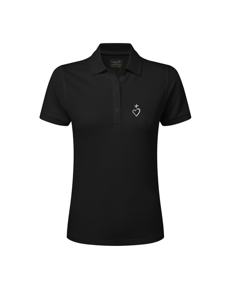 Polo Katéri pour femme brodé Jésus Caritas noir