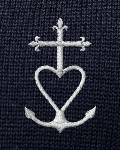 Pull garçon Jean Marie Vianney brodé croix de méditerranée marine