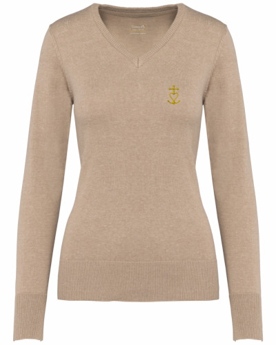 Pull femme Teresa brodé croix de méditerranée sable