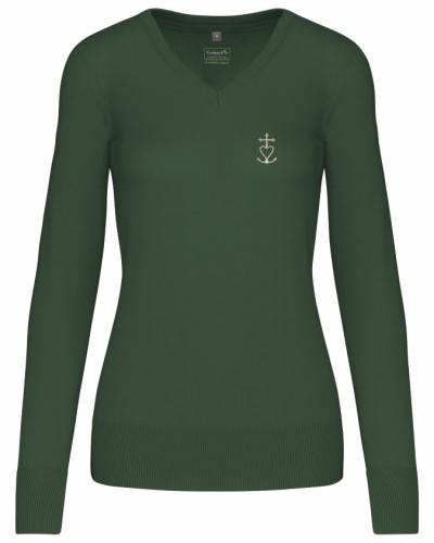 Pull femme Teresa brodé croix de méditerranée vert forêt