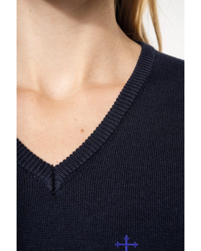Pull femme Teresa brodé croix de méditerranée marine