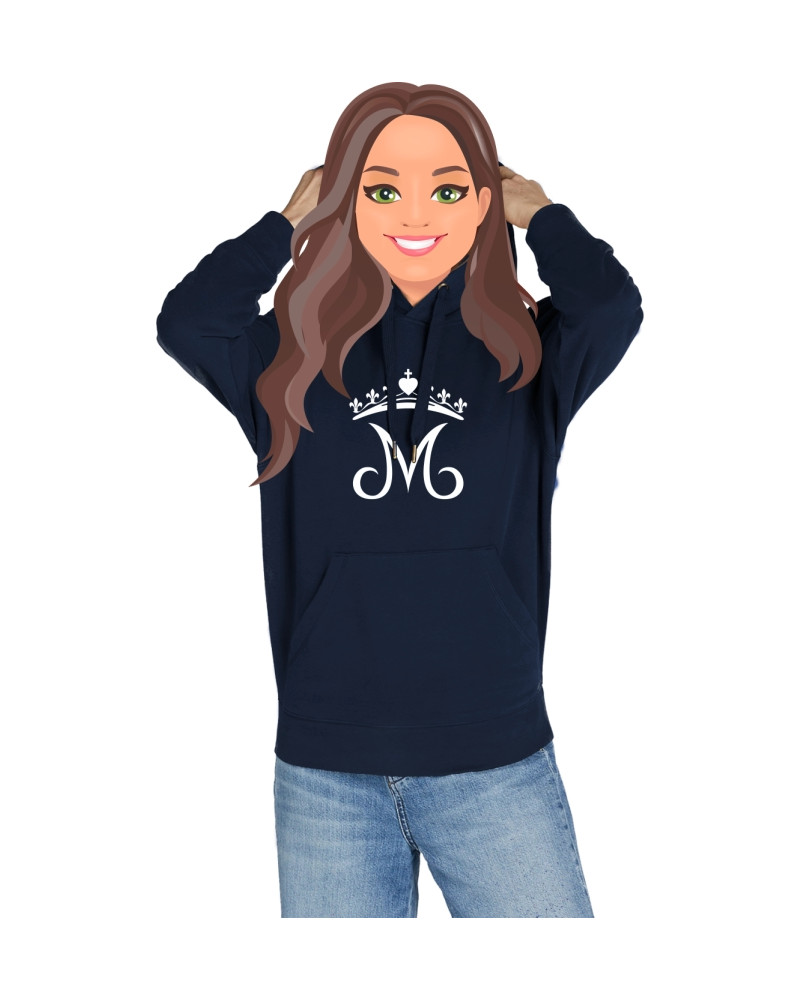Sweat capuche Elisabeth marine adulte avec une grande couronne mariale