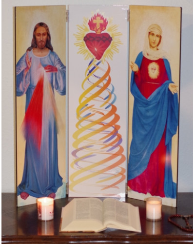 Tryptique Coin prière grand format Les 2 coeurs sacrés