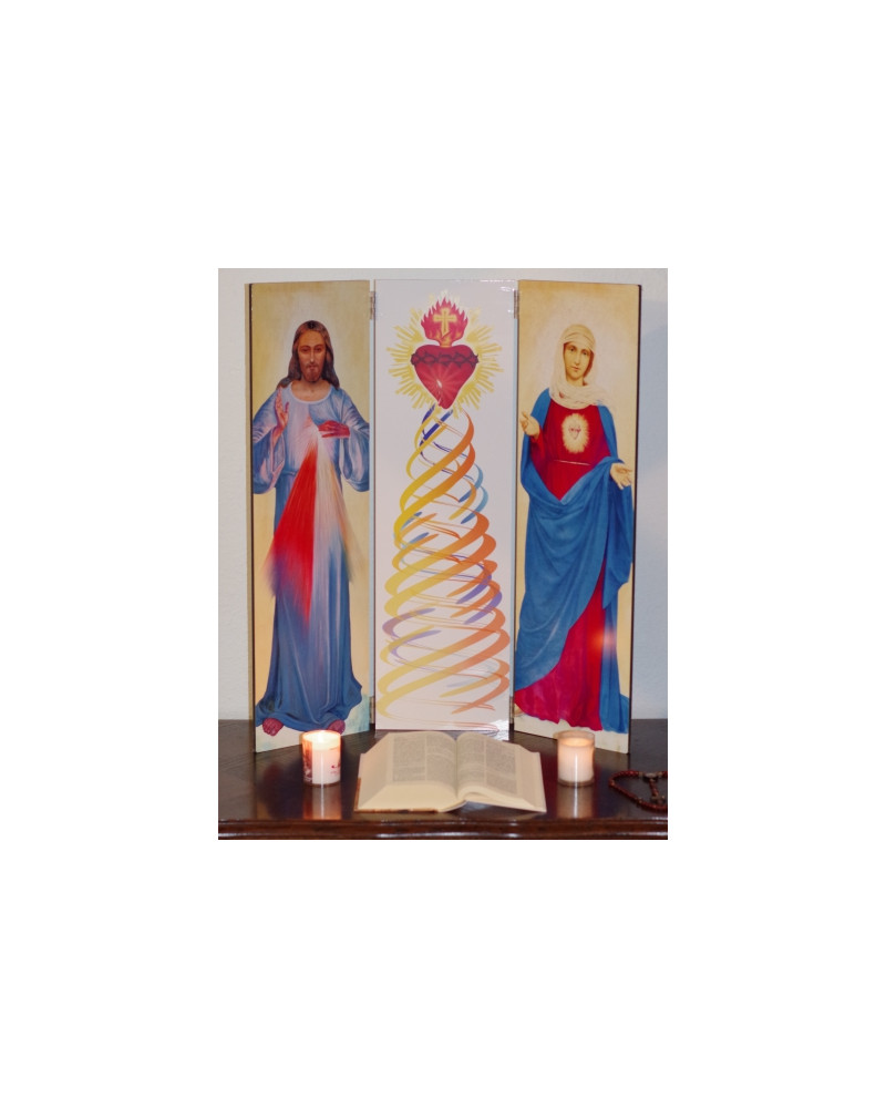 Tryptique Coin prière grand format Les 2 coeurs sacrés