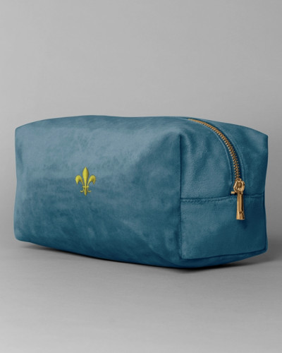 Trousse de toilette en velours LUDMILLA Fleur de lys bleu topaze