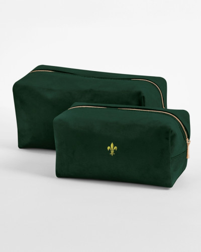Trousse de toilette en velours LUDMILLA Fleur de lys Vert emeraude