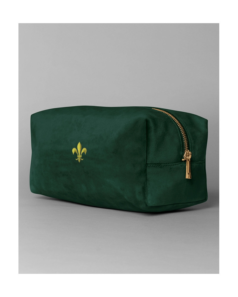 Trousse de toilette en velours LUDMILLA Fleur de lys Vert emeraude