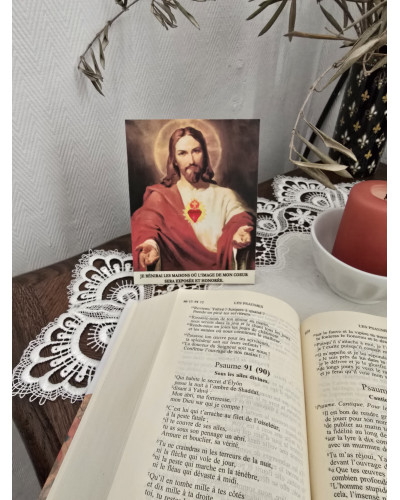 Petit cadre bois Sacré Coeur de Jésus avec coeur en relief