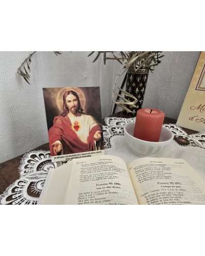 Petit cadre bois Sacré Coeur de Jésus avec coeur en relief