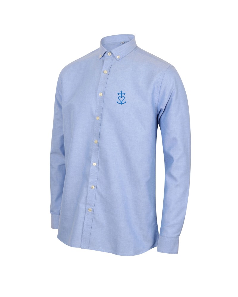 Chemise Cyriaque bleue brodée croix de mediterranée