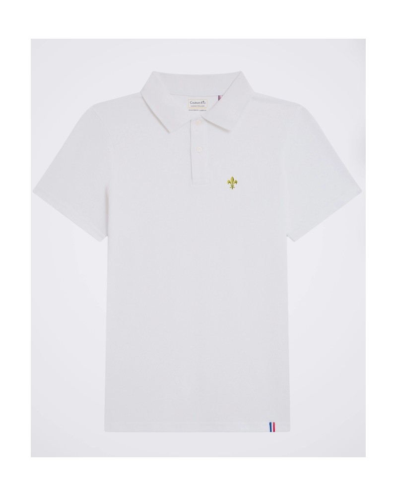 Polo français femme Auray brodé Fleur de lys blanc MC
