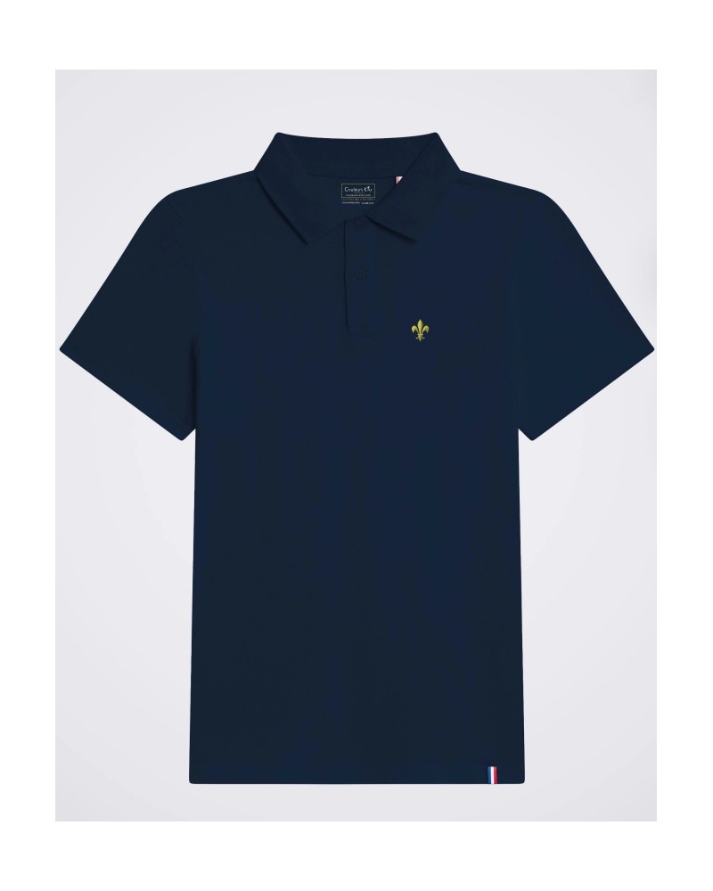 Polo français femme Auray brodé Fleur de lys marine MC