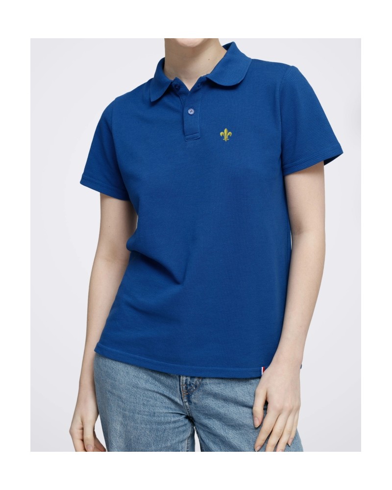Polo français femme Auray brodé Fleur de lys bleu roy MC