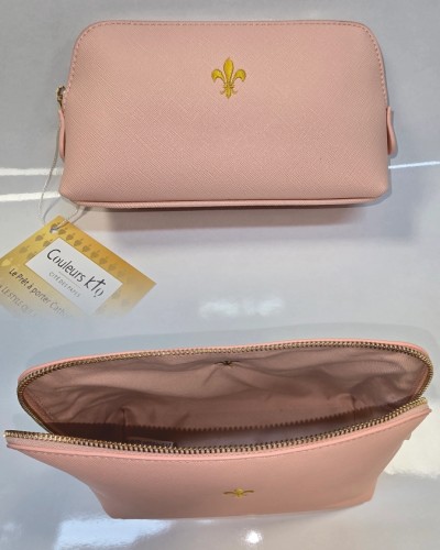 Pochette rose simili cuir GISELE brodée fleur de lys 2 tailles